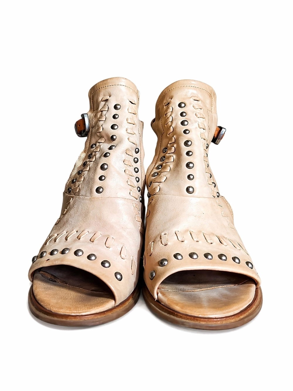 A.S.98 Markie Studded Leather Sandal Booties Beige Boho Euro Artisan Size 8.5 - Picture 2 of 11